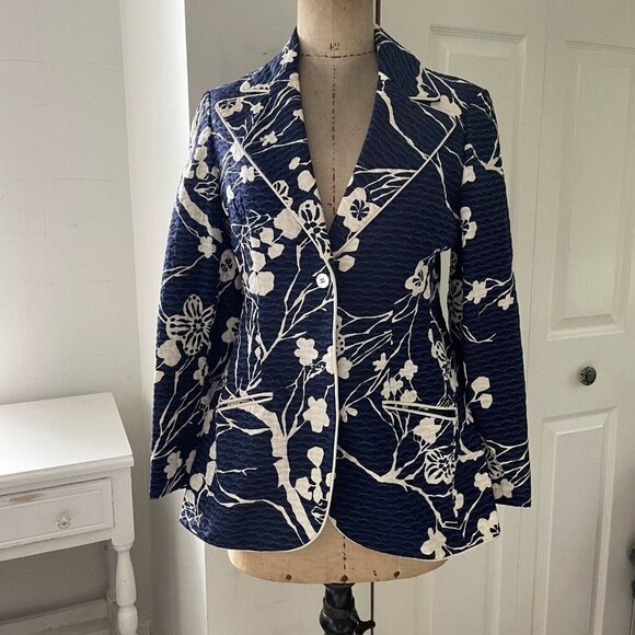 Glorgini Blazer Jacket Women's Blue Pockets Padded Shoulder Two Button Closure - Picture 1 of 7